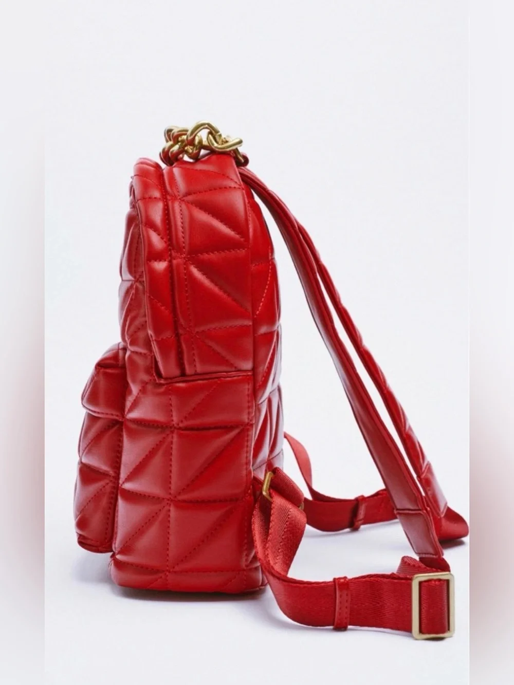Zara Quilted Faux Leather Backpack Red EUC